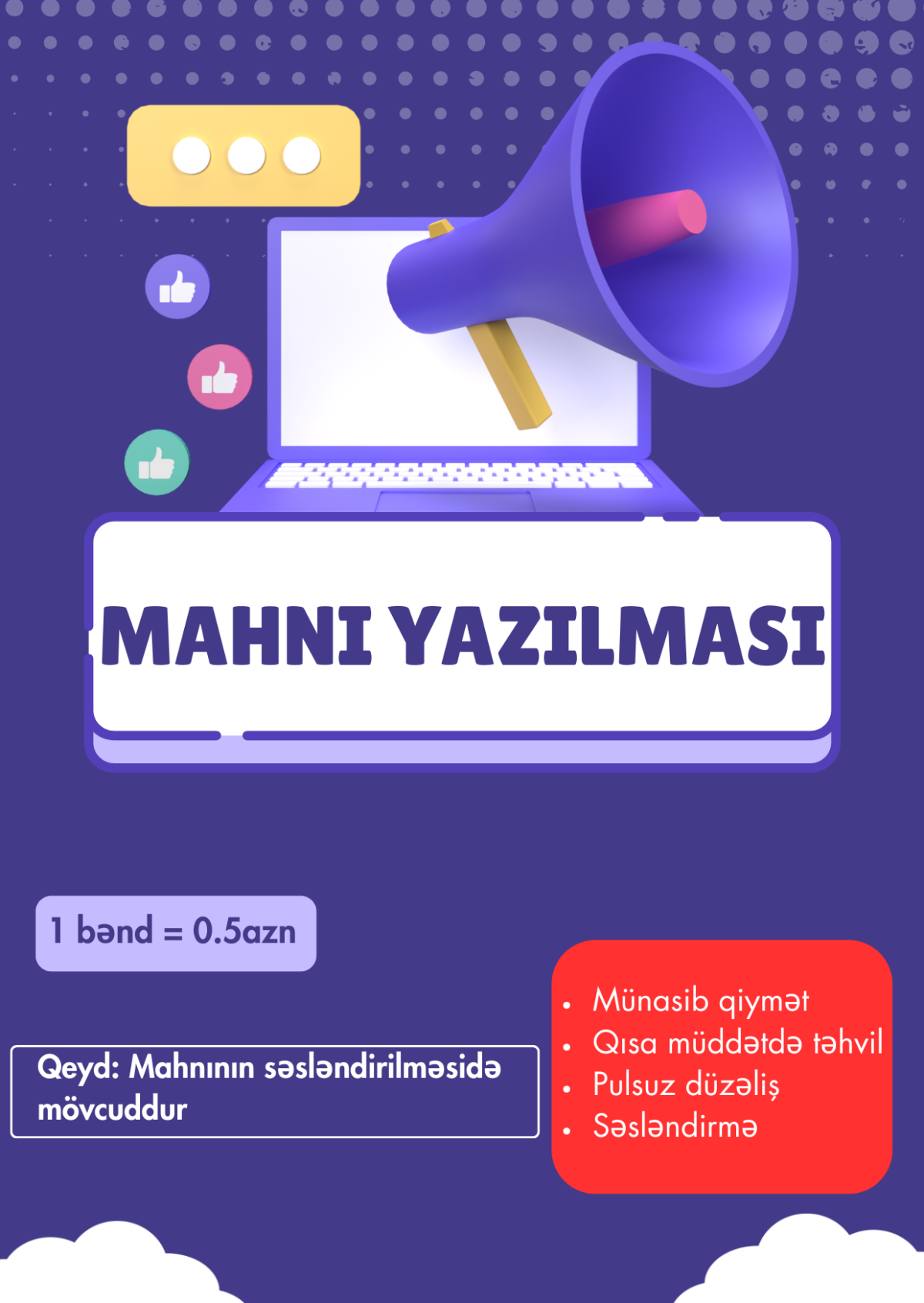 istəyə uyğun mahnı sözləri yazılması və səsləndirilməsi