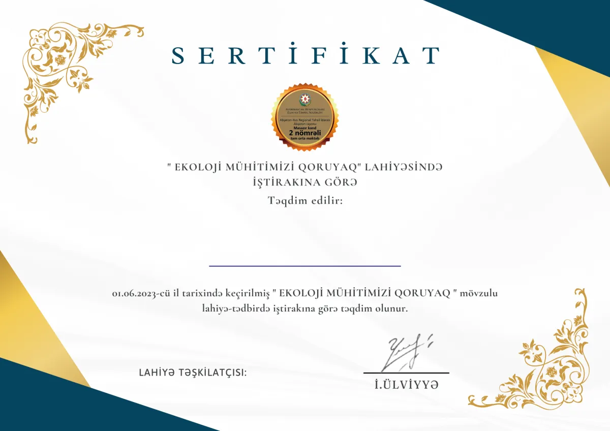 Mən sizin üçün Sertifikat + Təşəkkürnamə dizayn edə bilərəm ...